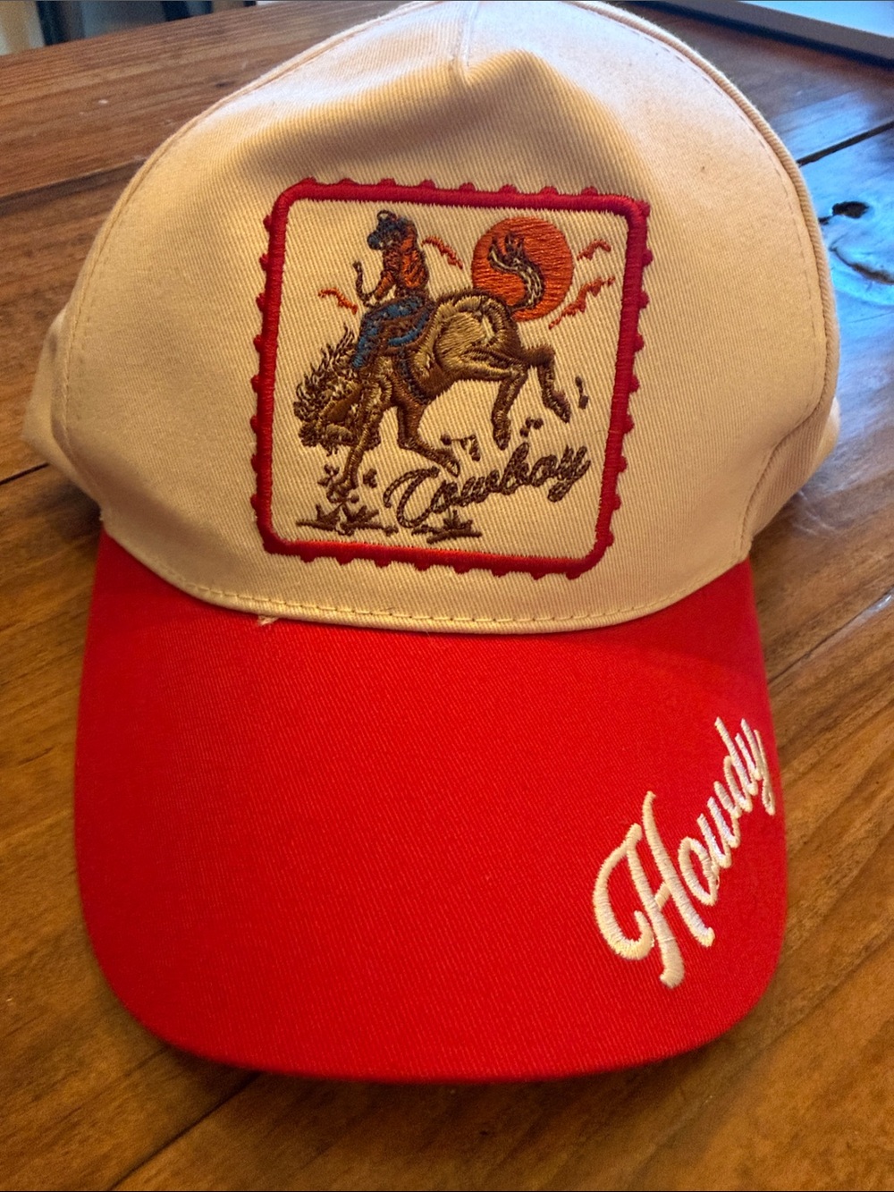 Howdy Embroidered Red & Cream Trucker Hat